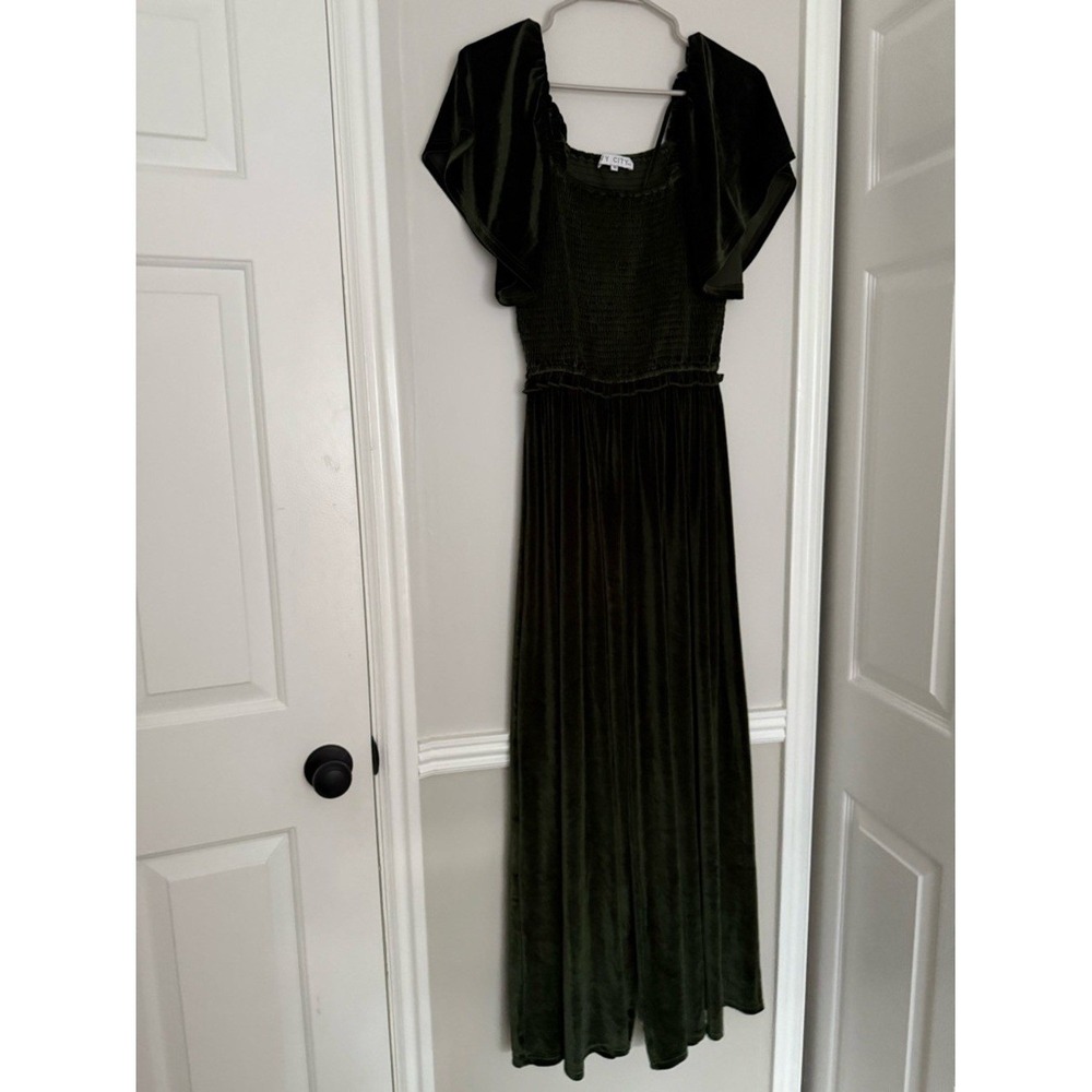Ivy City Co Green Velvet Smocked Maxi Dress XS Cottagecore Holiday - Picture 3 of 6